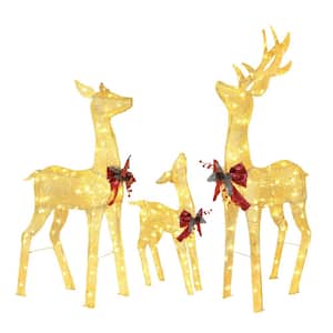 4.5 ft. 3D Reindeer Family Outdoor Christmas Holiday Yard Decoration Warm White LED, Gold