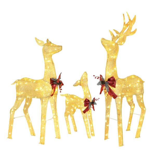 VEIKOUS 4.5 ft. 3D Reindeer Family Outdoor Christmas Holiday Yard Decoration Warm White LED, Gold