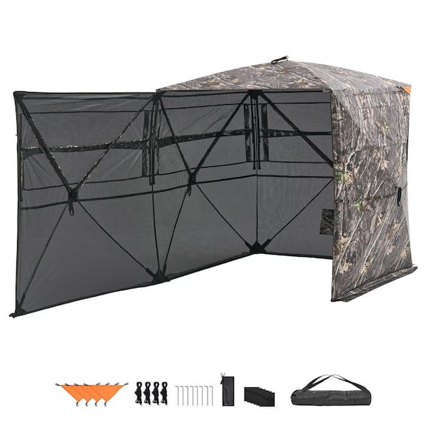 Hunting Blind, 2-3 Person See-Through Ground Blind with Carrying Bag, 360° Camouflage Tent with Silent Door & Window