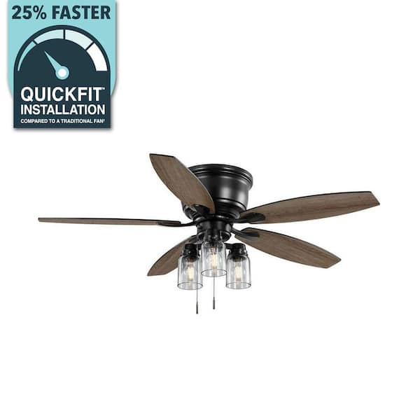 Stoneridge 52 in. Indoor/Outdoor LED Matte Black Hugger Ceiling Fan with Light Kit and 5 Reversible Blades Included