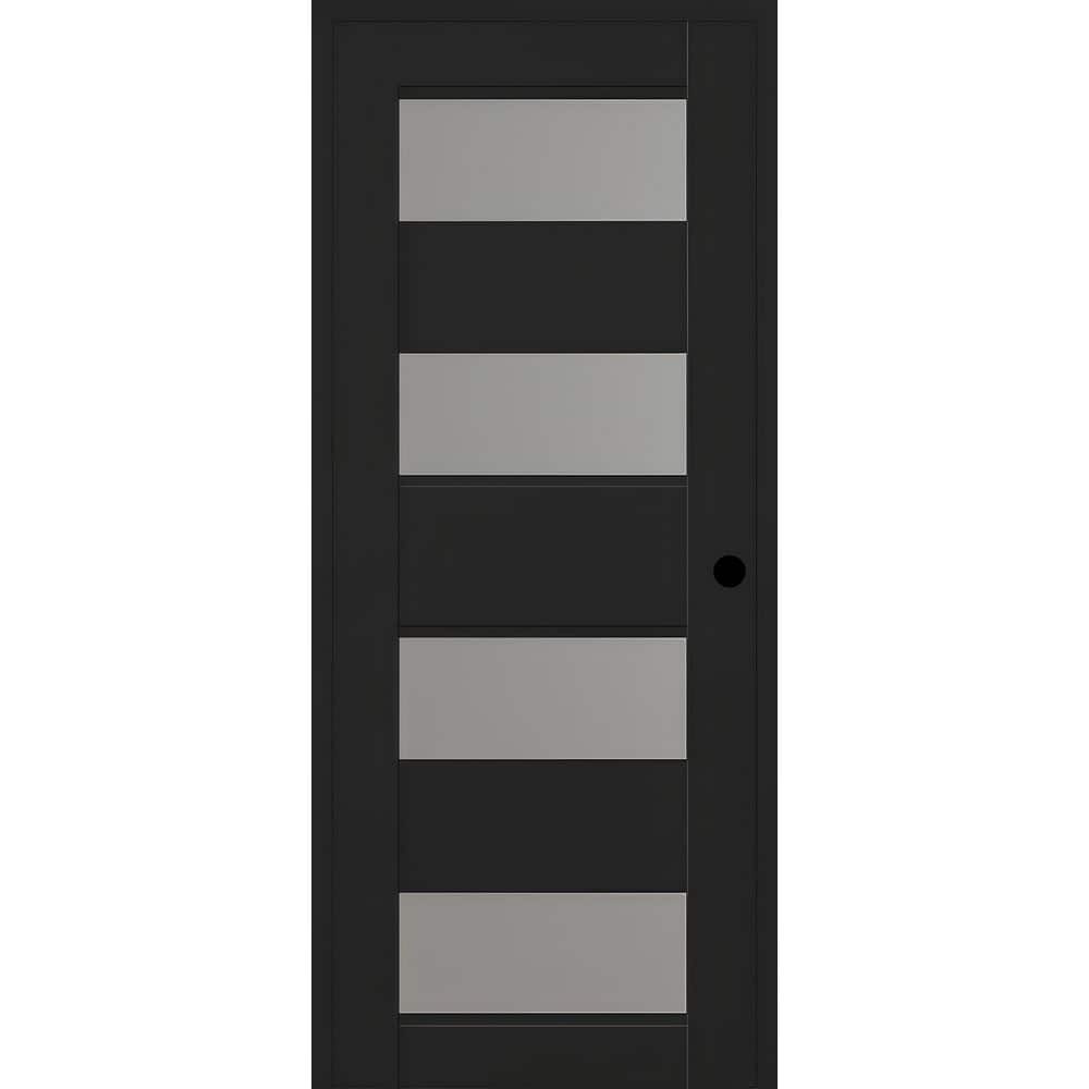Della N DIY-Friendly 32 in. x 96 in. Left-Hand 4-Lite Frosted Glass Black Matte Composite Single Prehung Interior Door price history on PriceWatchPro
