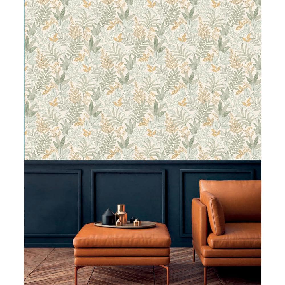 Moss Green Minimalist Leaves Non-Pasted Wallpaper