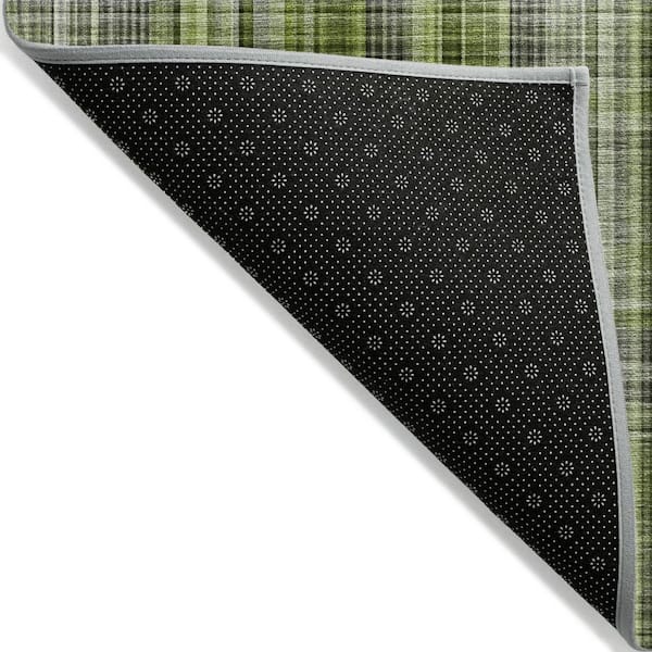 Green, Black, Gray 8 ft. x 8 ft. Woven Plaid Polyester Round Indoor / Outdoor Area Rug