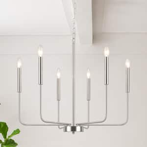 Marshana 6-Light Nickel Traditional Fixture Farmhouse Kitchen Island Candle Rustic Linear Chandelier for Living Room