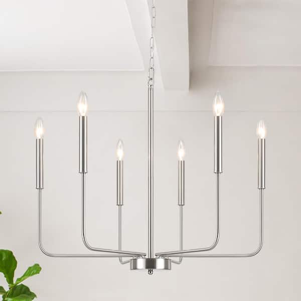 Unbranded Marshana 6-Light Nickel Traditional Fixture Farmhouse Kitchen Island Candle Rustic Linear Chandelier for Living Room