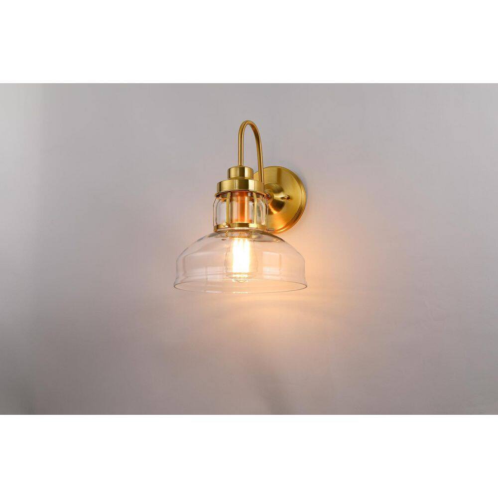 12 in. 1-Light Aged Brass Wall Sconce with Clear Glass Shade price history on PriceWatchPro