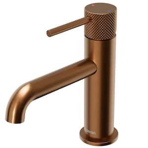 Tryst Single-Handle Single-Hole Basin Bathroom Faucet with Matching Pop-Up Drain in Brushed Copper