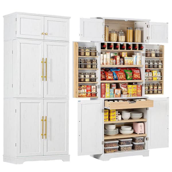 31.5 in. W x 15.75 in. D x 78.2 in. H MDF Ready to Assemble Floor Kitchen Cabinet Pantry in White with 8-Door Shelves