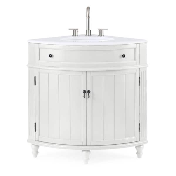 Thomasville 24 in. W x 24 in D. x 34.5 in. H Corner Bath Vanity in White with White Quartz Top and White Porcelain Sink