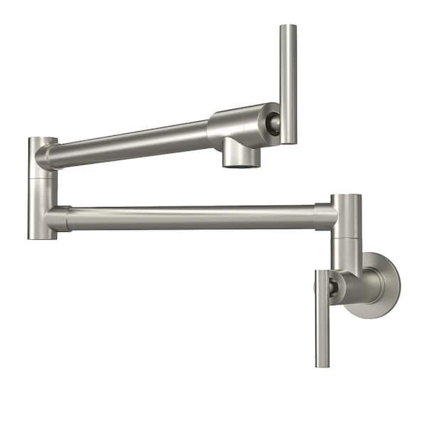 Unbranded Wall Mount Kitchen Faucet Pot Filler Faucet Double-Handle in Brushed Nickel