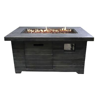 Gray Rectangular Stone Gas Fire Pit Table with Lava Rocks
