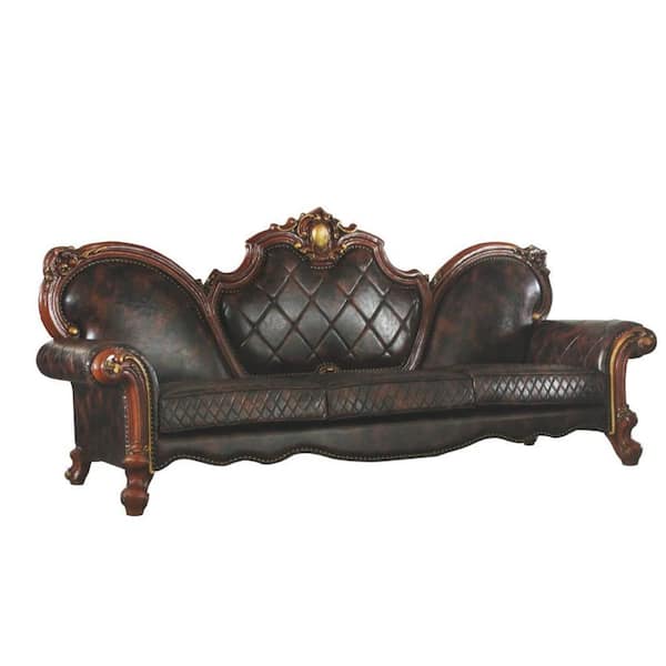 Acme Furniture Picardy 39 in. Flared Arm Leather Straight with Wood Frame Sofa in Brown