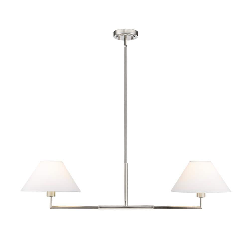 Leila 2-Light Brushed Nickel Chandelier with White Linen Fabric Shades