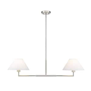 Leila 2-Light Brushed Nickel Chandelier with White Linen Fabric Shades