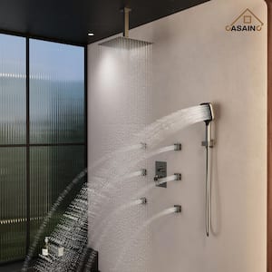 6-Spray Dual Shower Heads Ceiling Mount Fixed and Handheld Shower Head 2.5 GPM in Brushed Nickel 12 in. Thermostatic