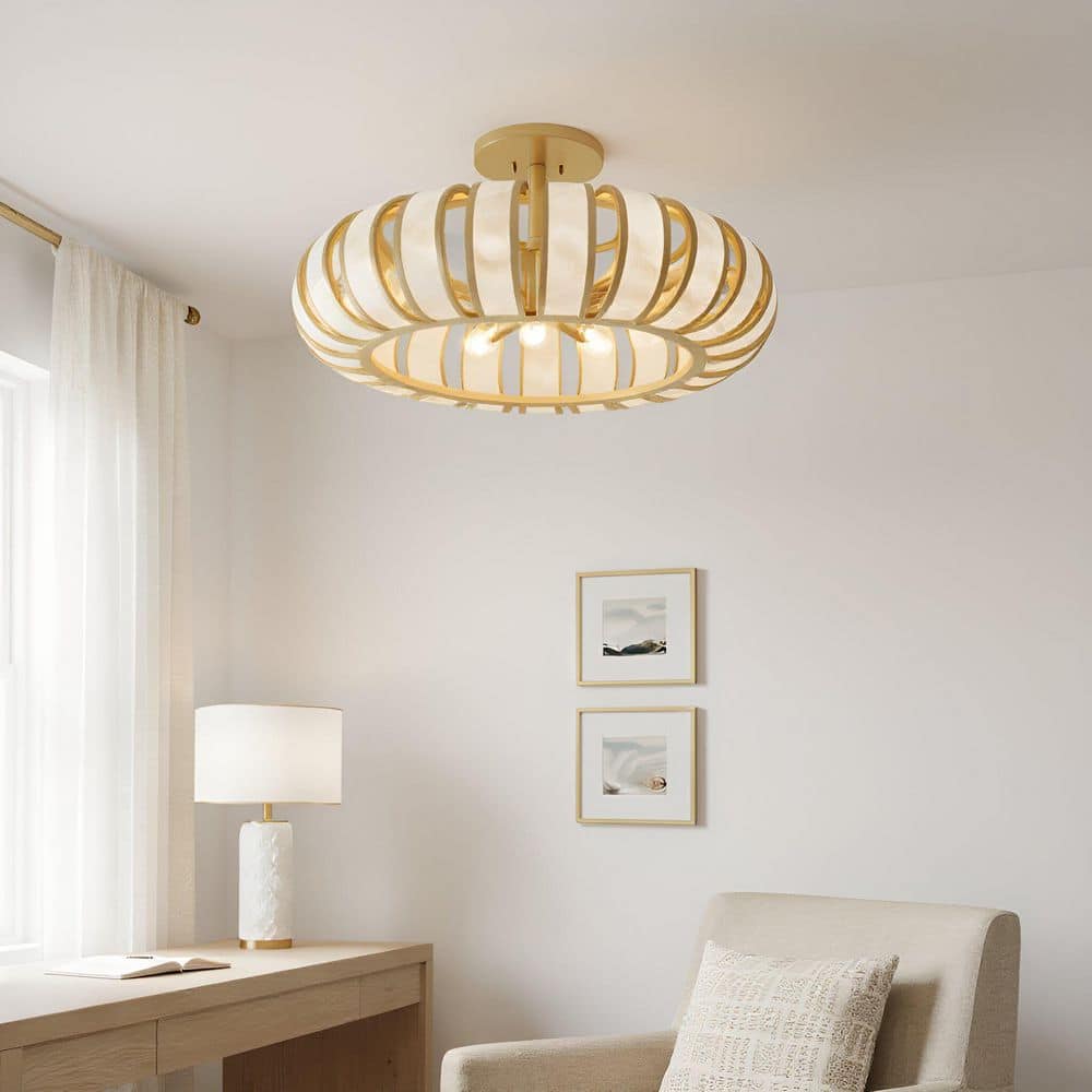 アトリエGG BRANCHDATE WH 19½ Quoizel Knight 22 in. Round Brushed Soft Gold Semi-Flush Mount