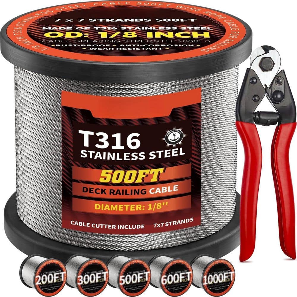 Câble En Acier Inoxydable T316 1/8" (1x19) 500 Pieds - Pour Garde-corps, Rampes, Ou Applications Extérieures