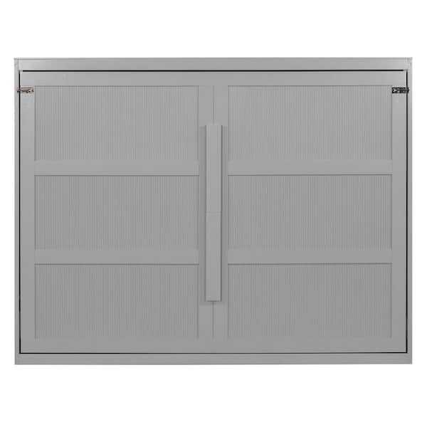 Harper & Bright Designs Gray Wood Frame Queen Size Murphy Bed, Folding Wall Bed with LED Lights