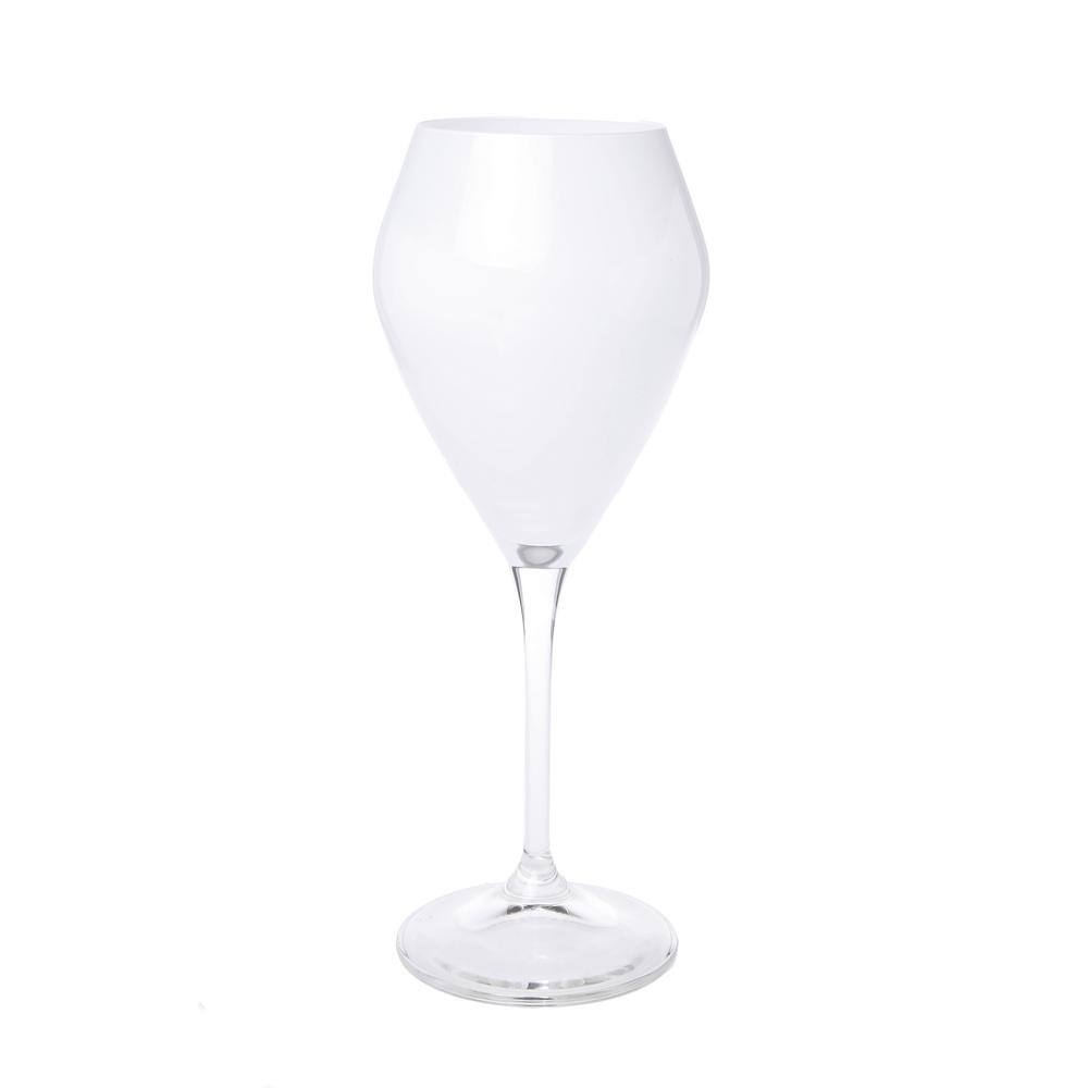 Set of Six 14 oz White and Clear Glass Wine Goblets