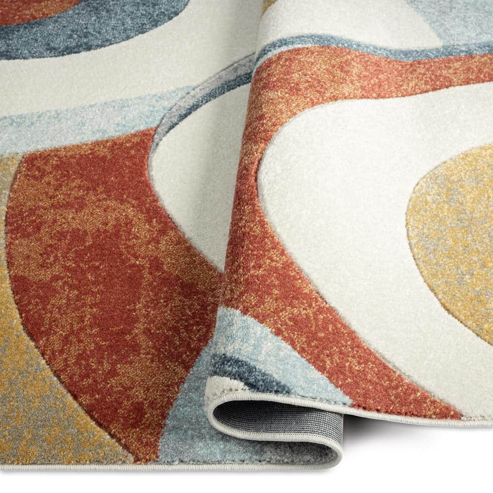 Blue and Rust Abstract Swirl 5'2" x 7'2" Area Rug