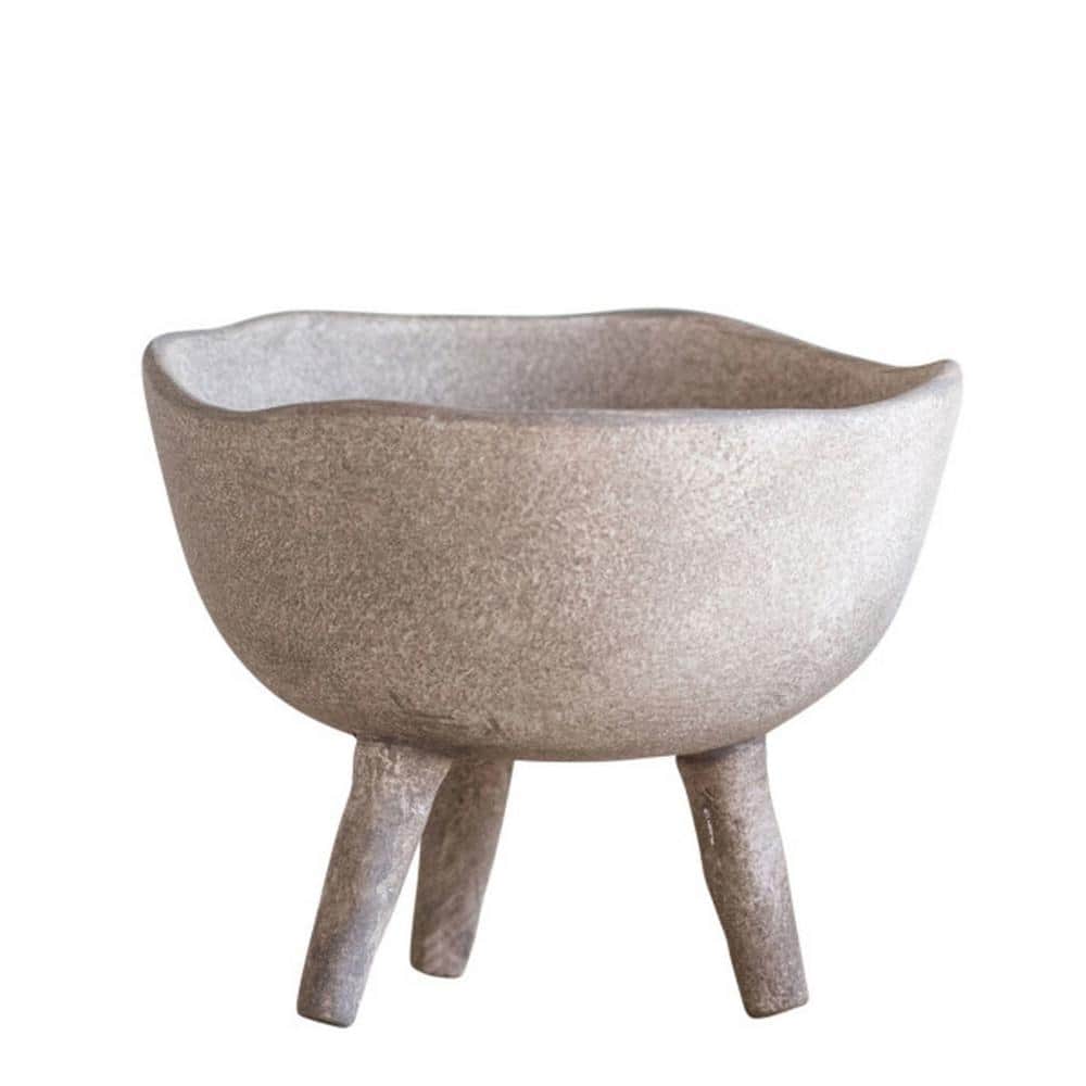Storied Home Boho Taupe Terracotta Footed Depot DF1473 Organic with Edge Home - in Planter The