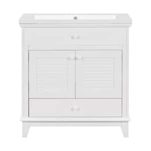 30 in. W x 18 in. D x 31 in. H Single Sink Freestanding White Bath Vanity with White Ceramic Top