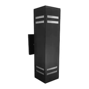 13 in. Black Aluminum Outdoor Hardwired Wall Lantern Cylinder Sconce with No Bulbs Included