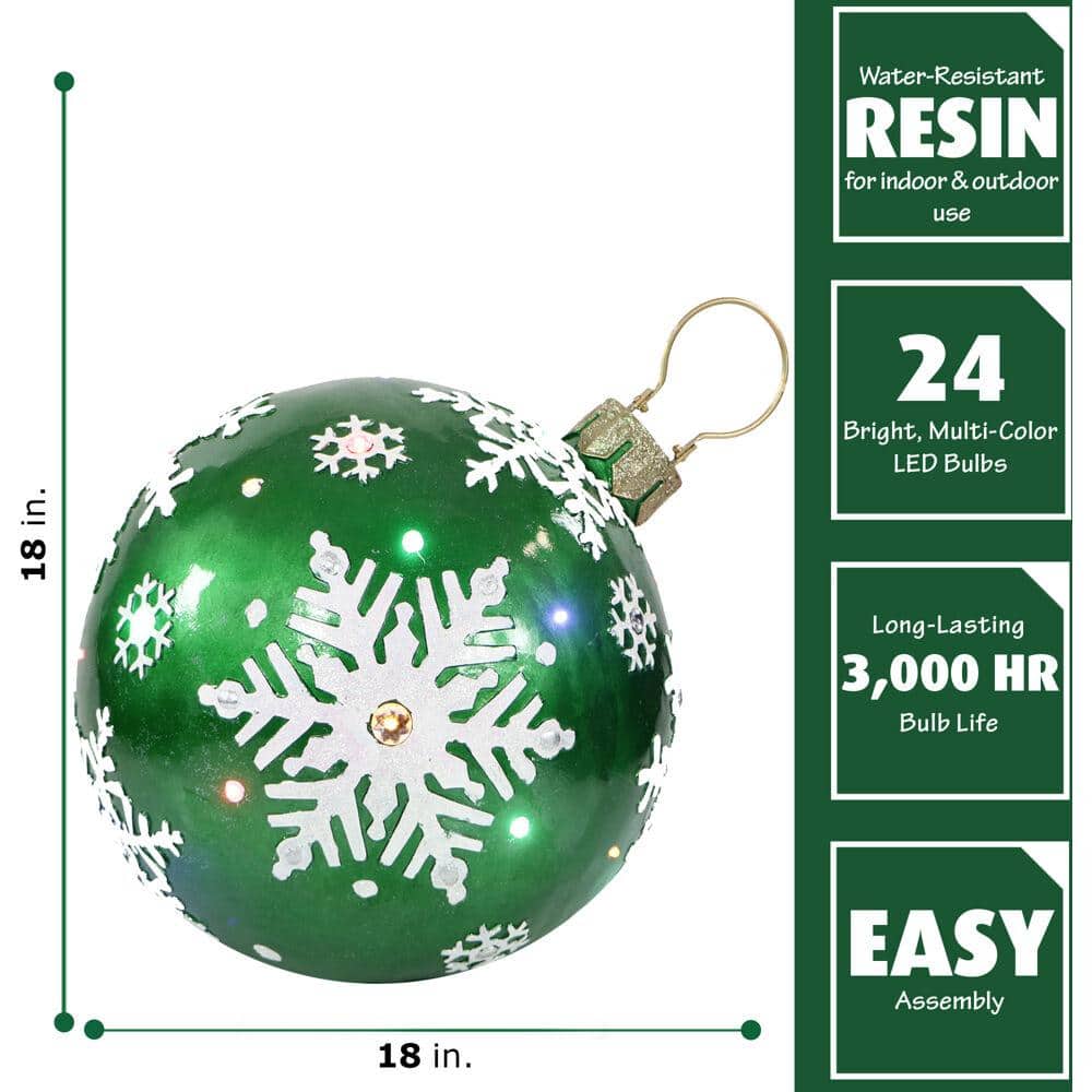Green Resin Snowflake LED Christmas Ball Ornament