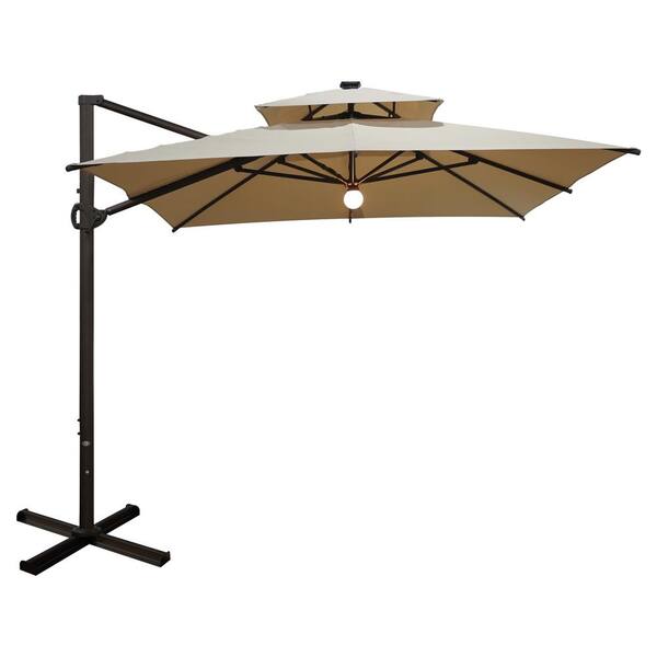 Abba Patio 12 Ft X 9 Aluminum Cantilever Solar Light Umbrella With Cross Base In Beige Hdldrc912be - Abba Patio Rectangular Offset Umbrella With Cross Base