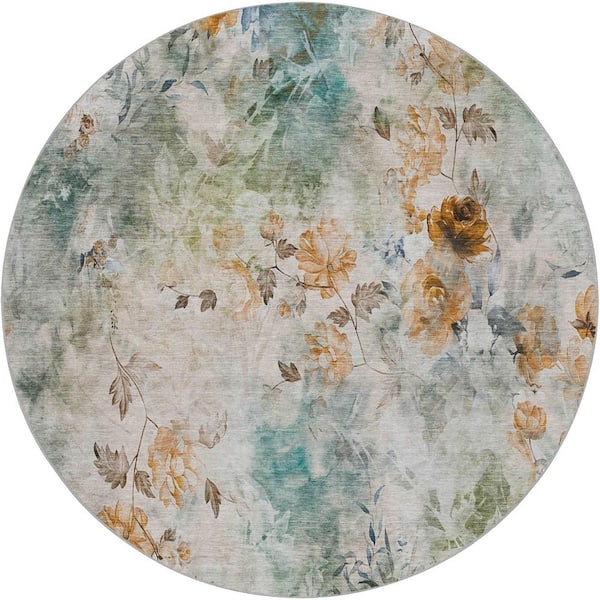 Dream Shag Premium Machine Washable Abstract ADS724 Teal 8 ft. x 8 ft. Round Rug