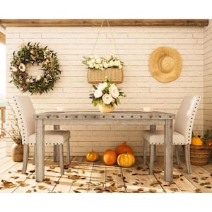 3-Pieces Rectangular Rustic Log Wooden Top Dining Table Set (Set of 2)