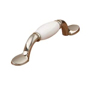 3 in. (76 mm) Center-to-Center White, Brushed Nickel Traditional Ceramic Drawer Pull