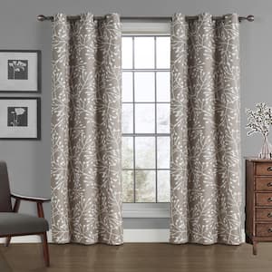 Crushed Tan Branches Solid Microfiber 40 in. W x 84 in. L Grommet Room Darkening Curtain