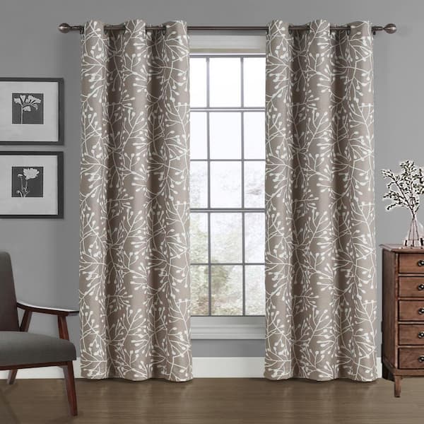 Crushed Tan Branches Solid Microfiber 40 in. W x 84 in. L Grommet Room Darkening Curtain