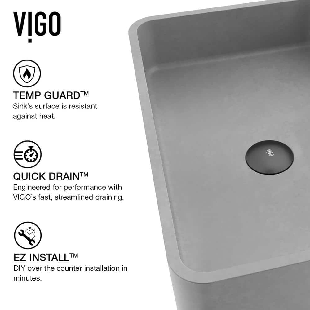 Gray Concrete Rectangular Above-Counter Vessel Sink