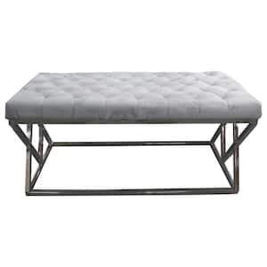 Jami Grey Velour Accent Bench 39 in. D x 19 in. H