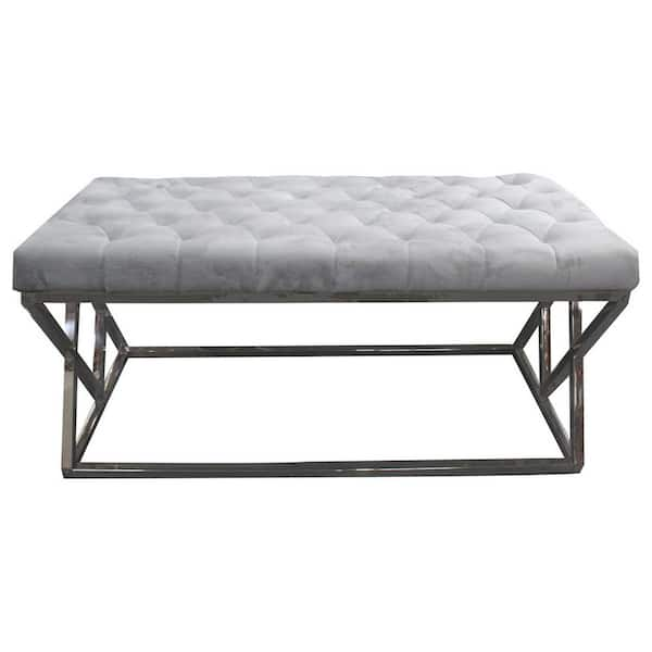 Best Master Furniture Jami Grey Velour Accent Bench 39 in. D x 19 in. H