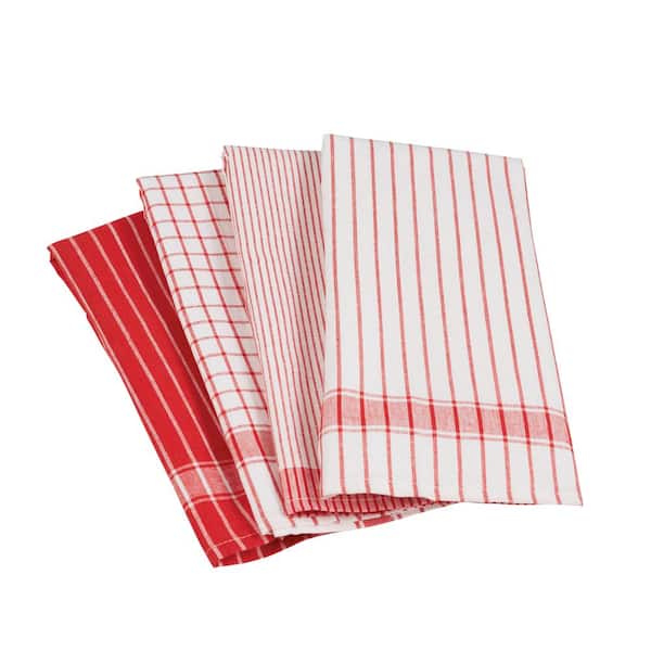 Sticky Toffee Striped Cotton Kitchen Dish Towels, Red Basket Weave, 4 Pack, 27.5 in. x 19.5 in.