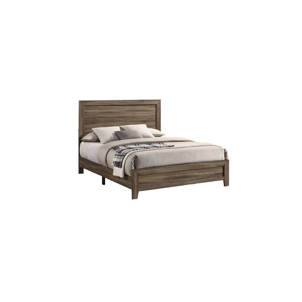 Queen Dark Walnut Upholstered Wood Panel Bed