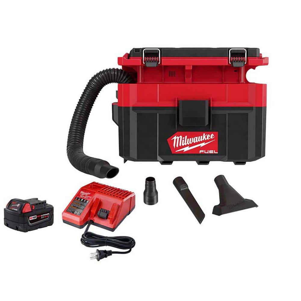 Milwaukee M18 FUEL PACKOUT 18-Volt Lithium-Ion Cordless 2.5 Gal. Wet/Dry Vacuum with 5.0 Ah Battery and Charger, Reds/Pinks