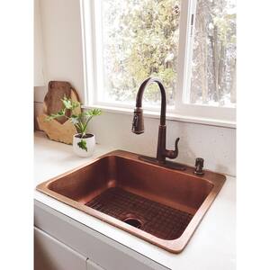 Angelico 25 in. 3-Hole Drop-in Single Bowl 17 Gauge Antique Copper Kitchen Sink with Canton Faucet Kit