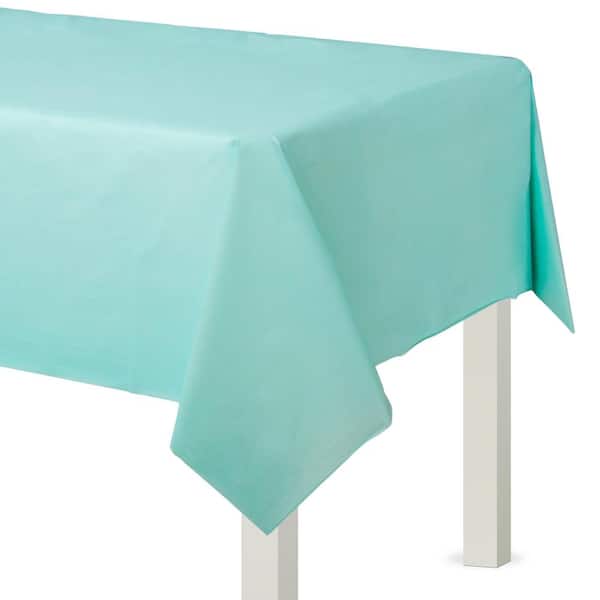 Amscan 54 in. x 108 in. Robin's Egg Blue Flannel-Backed Vinyl Table Cover (2-Piece)