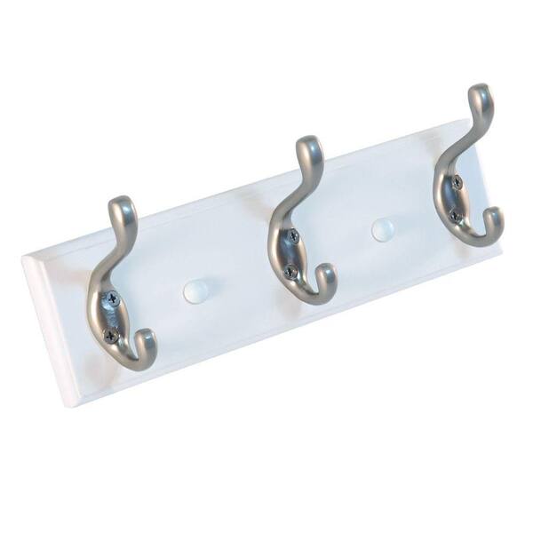 Richelieu Hardware 10 in. Nystrom Hook Rack White Board with 3 Aluminum Double Hooks
