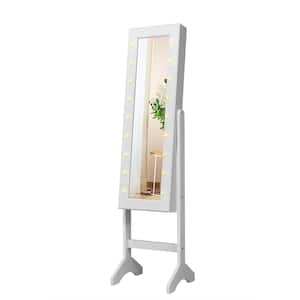 57 in. H x 14 in. W x 12.5 in. D 18-LED Lights White Full Length Mirror Jewelry Organizer Vanity Box