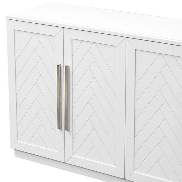 Runesay 60 in. W x 16 in. D x 32 in. H White Rubber Wood Ready to Assemble Kitchen Cabinet Storage Cupboard with Silver Handles