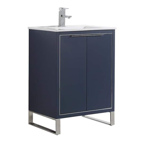 FINE FIXTURES Opulence 24 in. W x 18 in. D x 33.5 in. H Bath Vanity in Navy Blue with White Ceramic Top