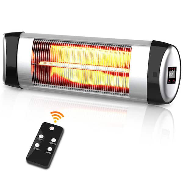 PATIOBOSS 1500-Watt Silver 3 Elements Electric Wall-Mounted Infrared Space Heater with LED Display Remote COntrol