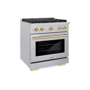 Autograph Edition 30 in. 4 Burner Gas Range in Fingerprint Resistant Stainless Steel and Polished Gold Accents