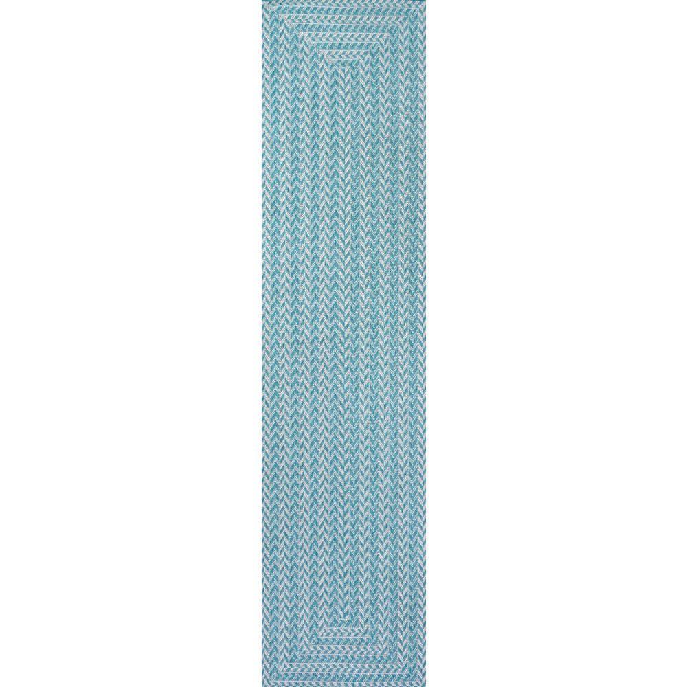 Aqua and Light Gray Chevron Indoor/Outdoor Rug