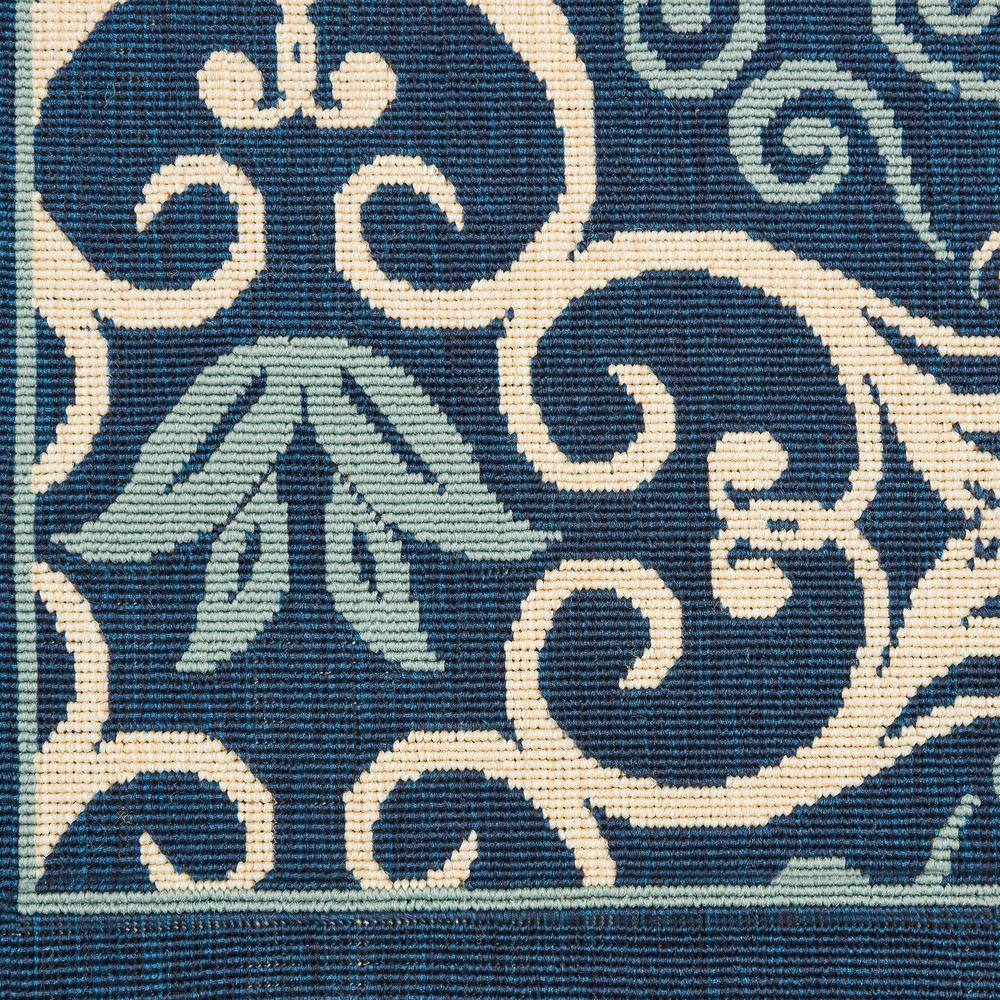 Navy Floral Synthetic Easy Care Outdoor Area Rug